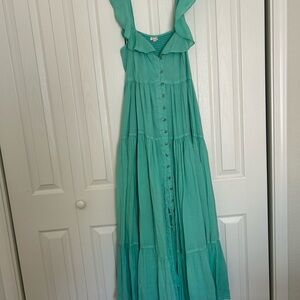 Pilcro Flutter-sleeve Button-front Tiered Maxi Dress